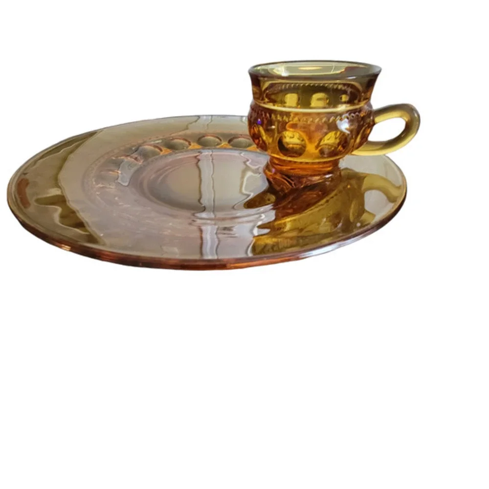 MCM Snack Plate & Cup Set Gold Crown‎ by Indiana Glass AKA Lancaster Colony Fall